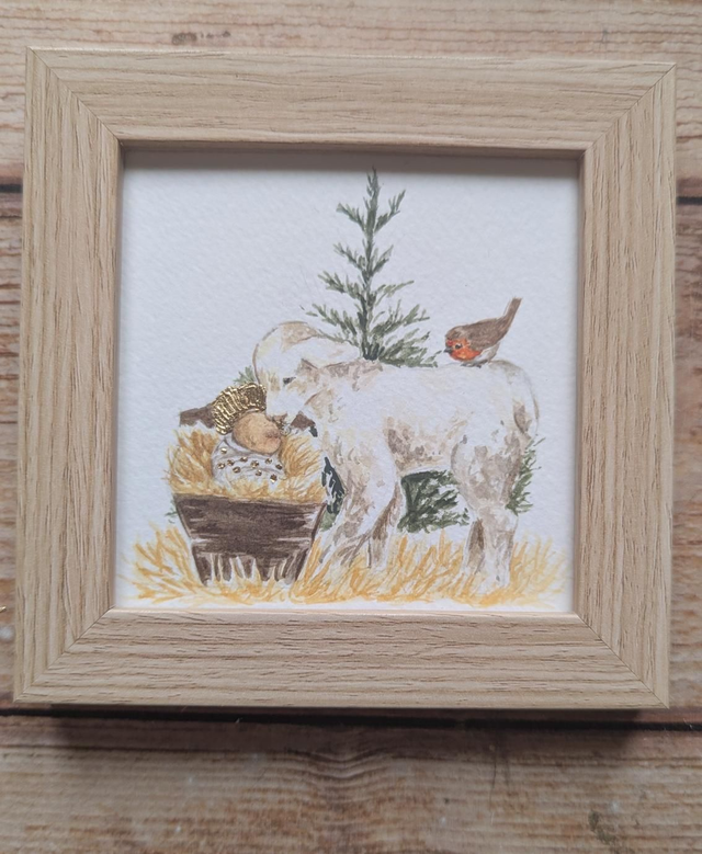 Cadre bois - Jésus, agneau et sapin 