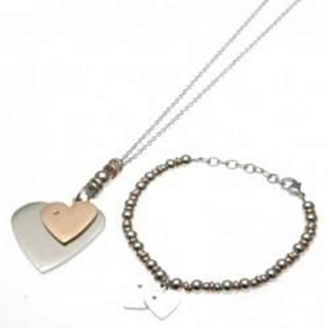 Bracciale e collana donna in acciaio con cuori