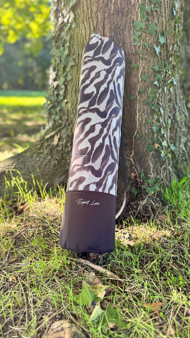 Sac pour tapis de fitness imperméable – motif zèbre marron &amp; gris (SANS POCHE)