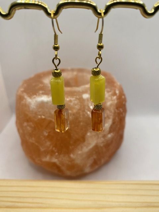 Boucles d'oreilles en Perles Tubes Orange/Jaune 