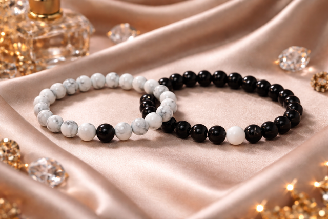 Duo de Bracelets "Toi &amp; Moi" – Howlite &amp; Onyx (8mm)