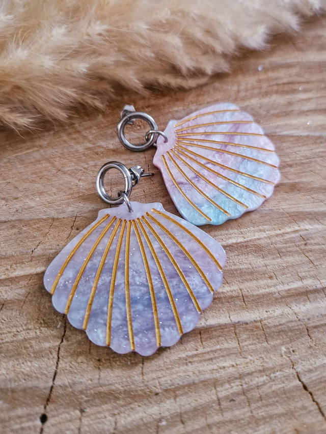 Boucles d'oreilles "Coquilles nacrées" - Modèle argenté et lilas 