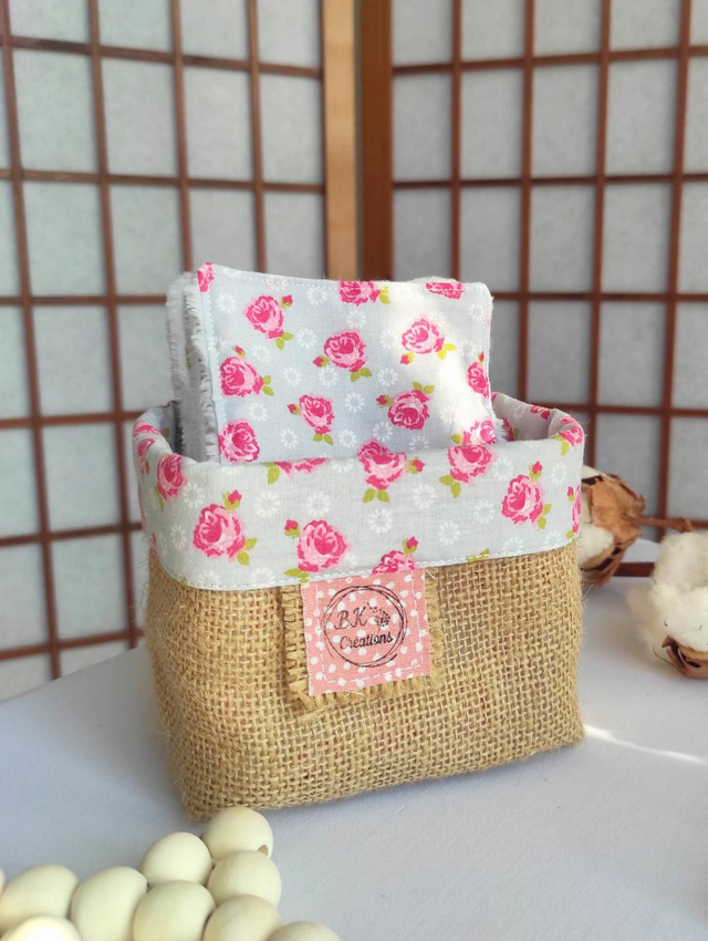 Panier jute et cotons de soin Roses 