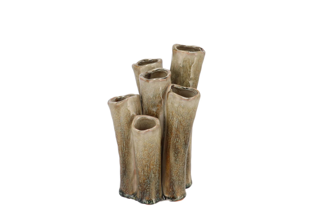 Inga barrier green vase tube active glaze 15x12x21cm