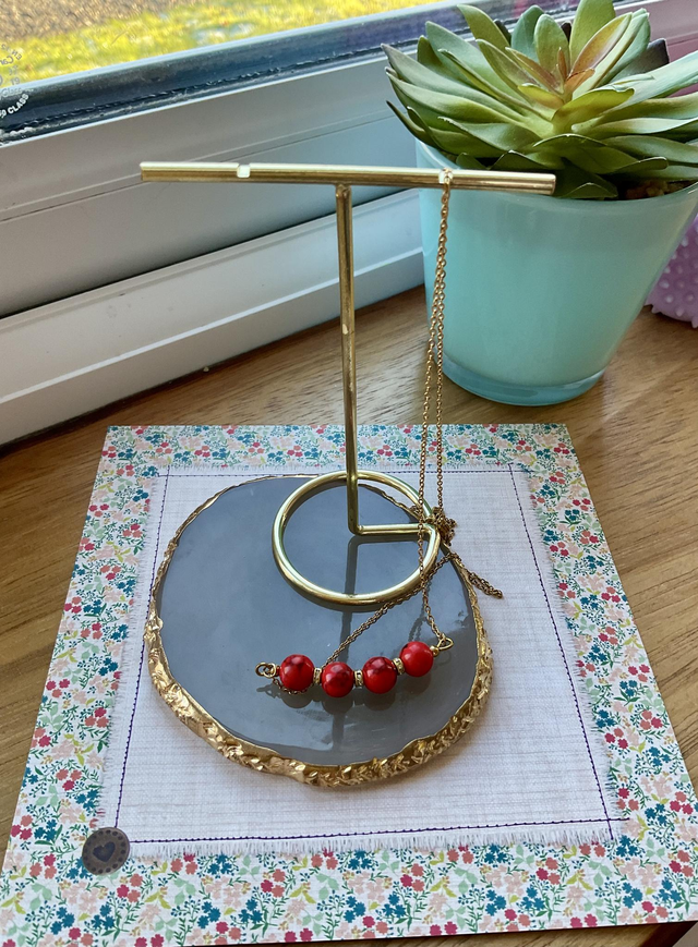 Red turquoise and stainless steel necklace. 