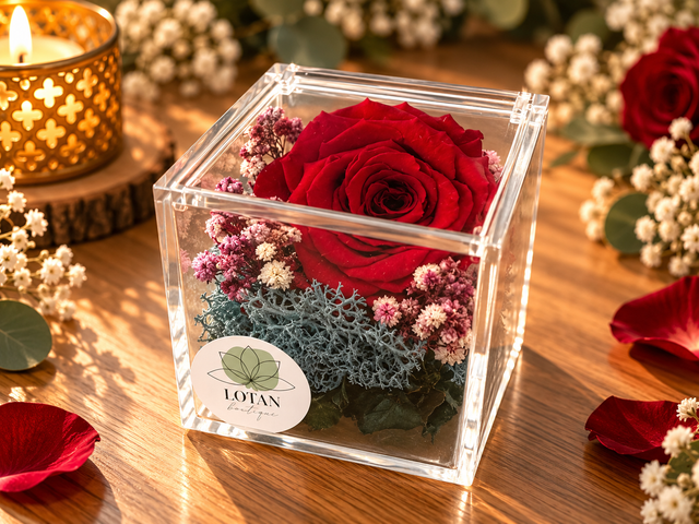 Rosa stabilizzata in cubo