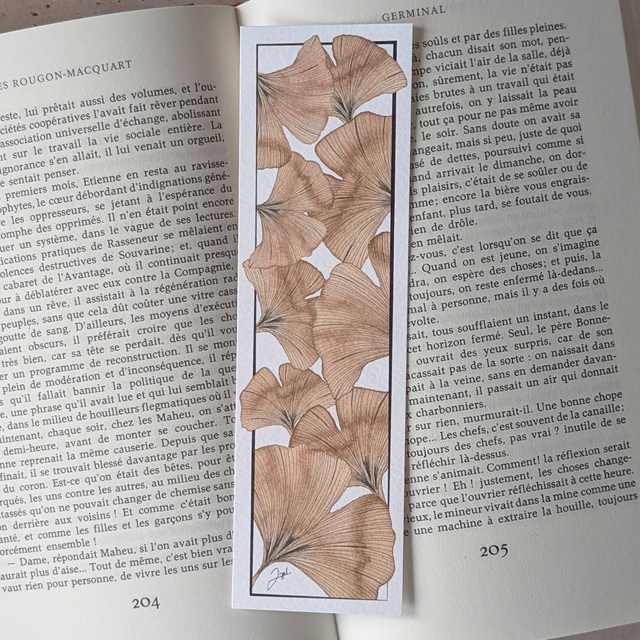 Marque-page - Café - Ginkgos, Café sur Blanc