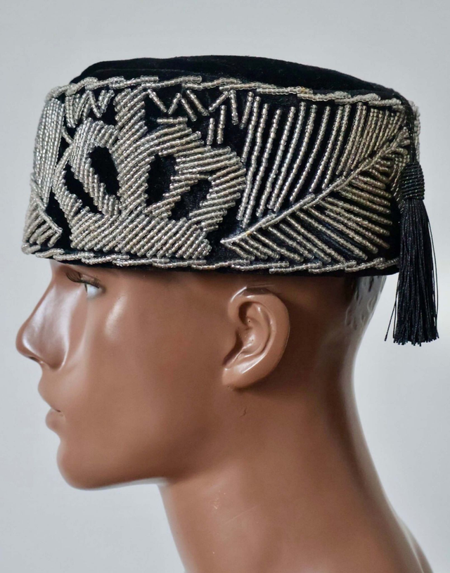 Velvet Beaded Cap | Black &amp; Silver - Ziagu