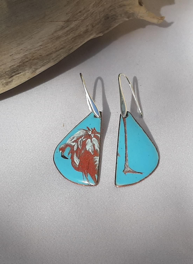 Boucles demi Gingko bleu ciel Flament rose