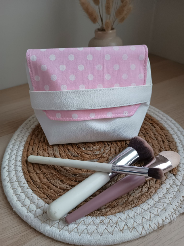Pochette à maquillage rose & blanc