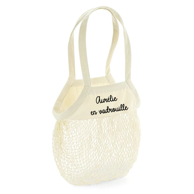 Sac filet à provisions &quot;Aurélie en vadrouille&quot; - Personnalisable