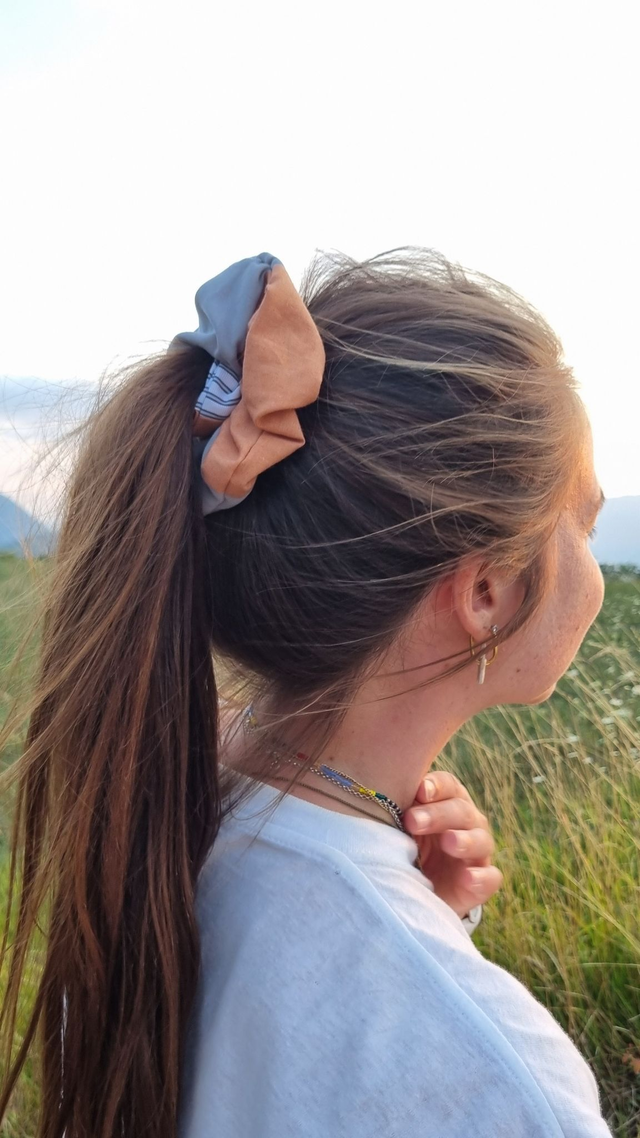 Chouchou chemise gris/saumon