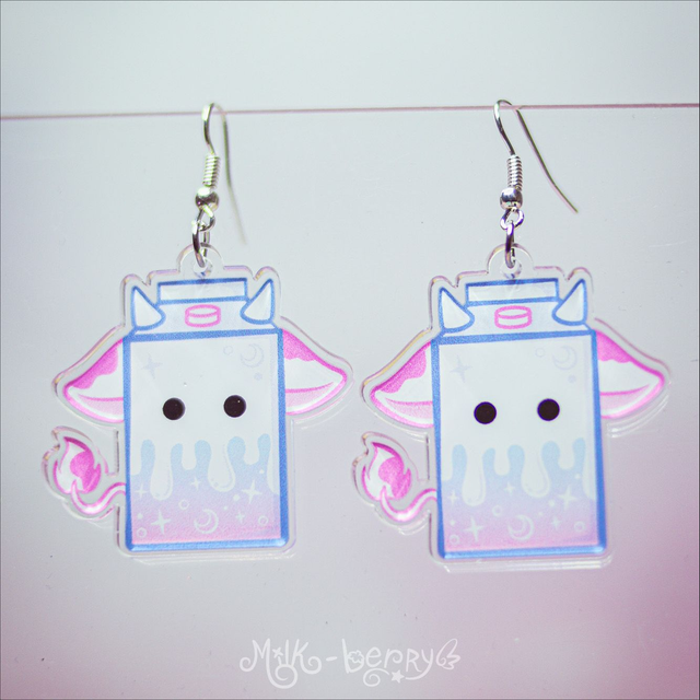 Boucles d'Oreilles Acrylique Brique de Lait kawaii