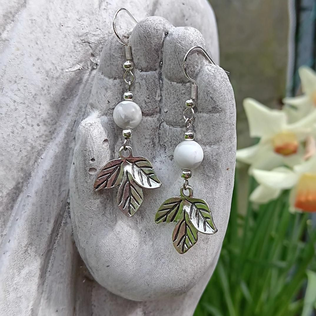 Howlite Bead Sterling Silver Earrings