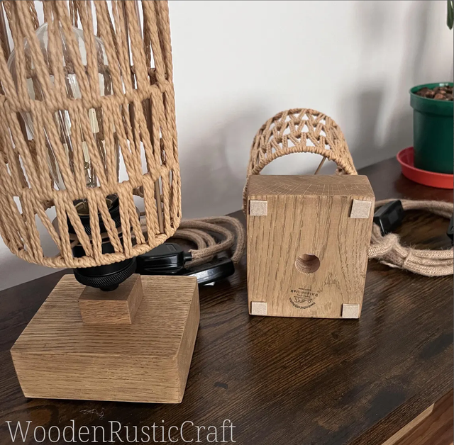 Pair of Handmade Solid Oak Bedside Lamps