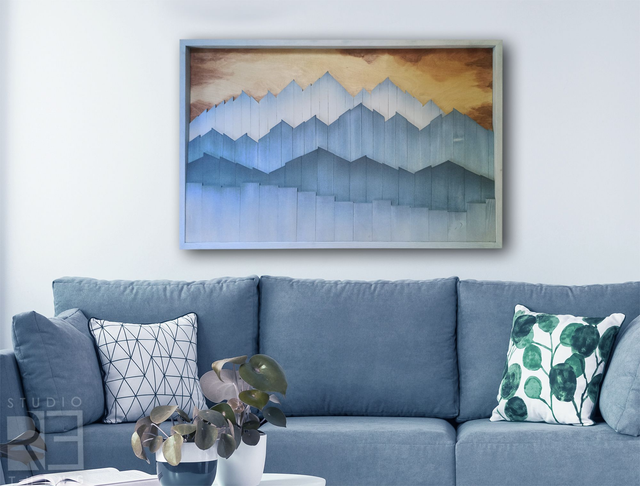 „Lodowy Horyzont” – Drewniany Obraz z Górskim Pejzażem