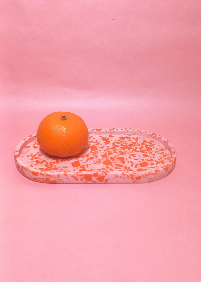 Taca owalna, lastryko, owalna podstawka na akcesoria, różowa