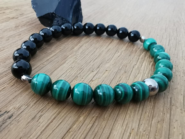 Rivière de jade - Malachite - Tourmaline 8mm 20cm