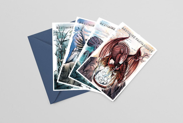 Lot de 4 cartes postales fantastiques