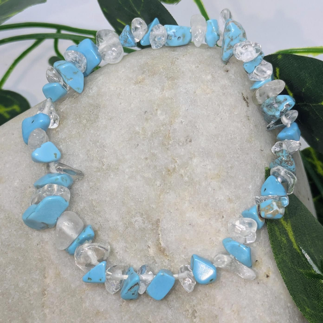 Bracelet &quot;Turquoise &amp; Cristal de roche&quot; baroque BR-236