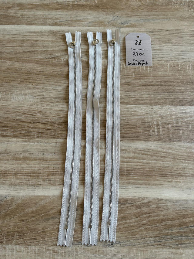Fermetures éclair métallique grise 37cm