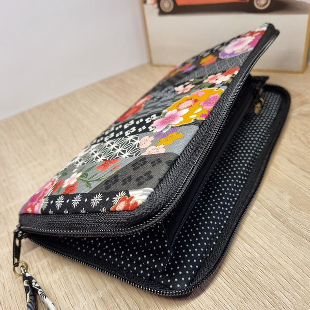 Portefeuille long zippé "Miyako" noir blanc