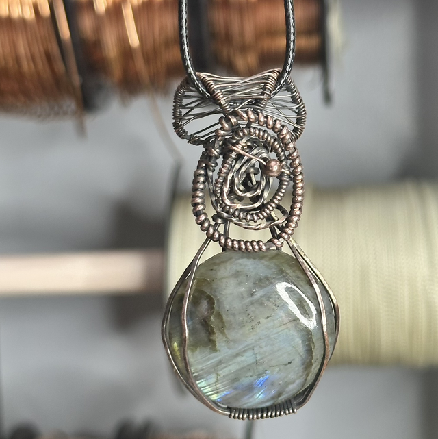 Labradorite pure copper wrapped pendant 