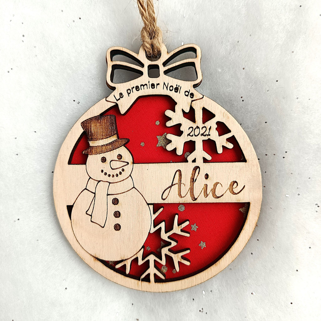 Boule de Noël personnalisée "Premier Noël" - Bonhomme de neige