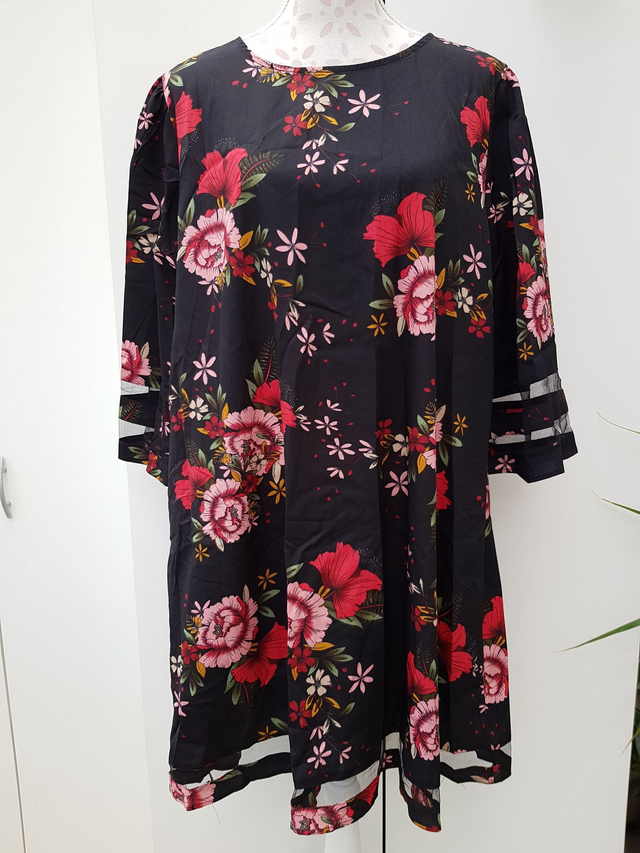 Robe Noire Florale Fleurs Fleuris Transparence Taille 46