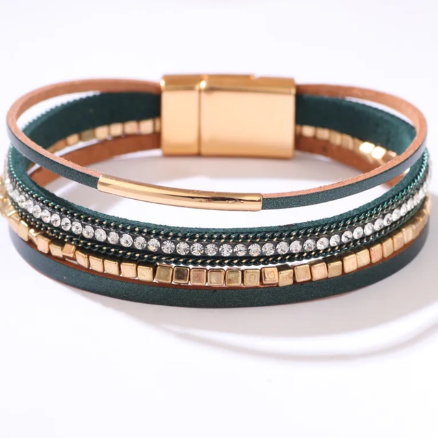 Multi Strand Wrap Bracelet Green Sparkle 