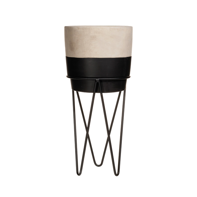 Planter With Wire Stand Black Dip 