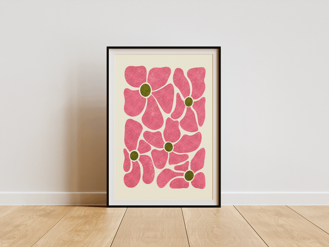 Pink And Green Flowers Print