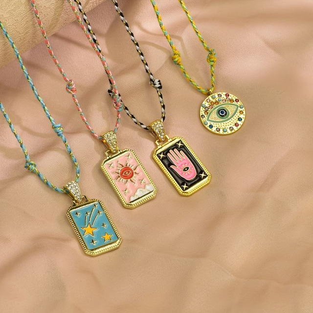 Boho tarot card and eye pendant necklaces