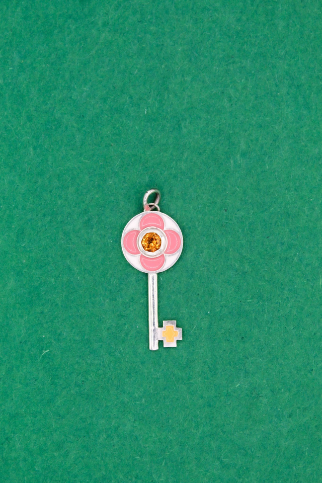 Pendentif clef rose & jaune | Tourmaline jaune orangé