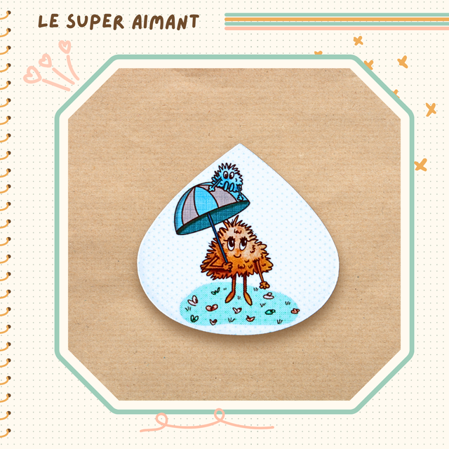 Un super aimant duo de momotes fond blanc à pois bleu