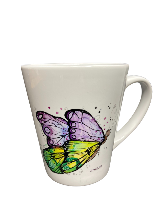 Konische Keramiktasse "lila Schmetterling"