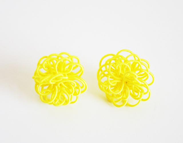 Japanese yellow flower earrings, Mizuhiki earrings, Light weight
