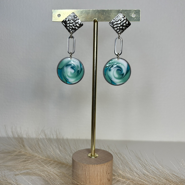 Boucles d’oreilles blanche bleu et verte