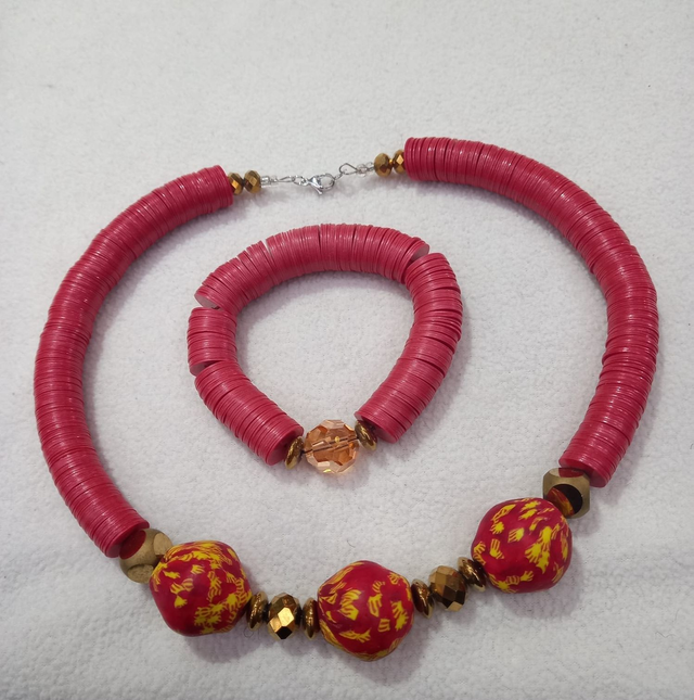African print red necklace and bracelet set