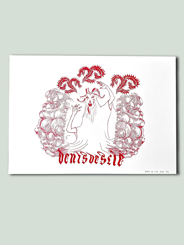 Dents de Scie® Geoffrey le Bouc Sérigraphie en Encre Rouge sur Papier Blanc