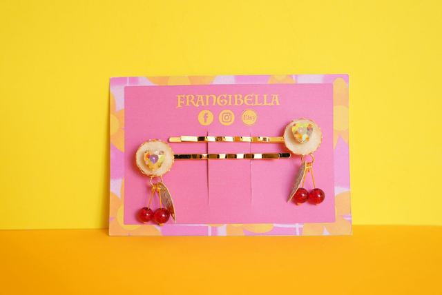 A Set of 2 Cherry Hairpins - Gold