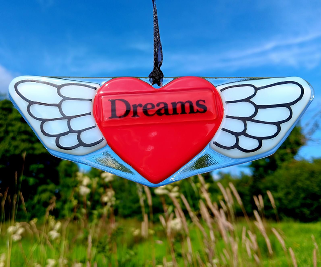 Fused glass Winged Heart, dreams