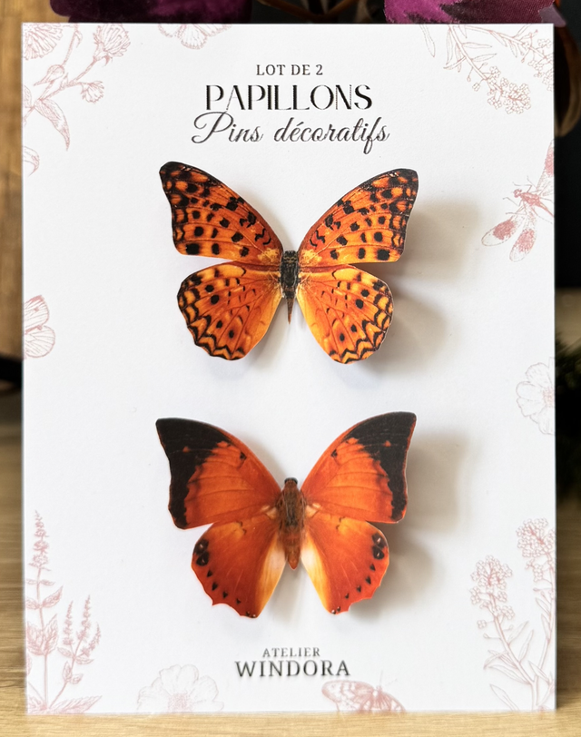 Lot de 2 Pins Papillons Orange | Décoration de rideaux
