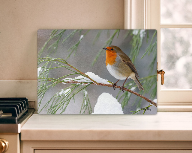 "Winter Robin" Glass Worktop Saver   