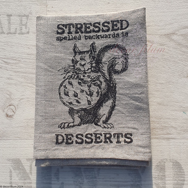 besticktes lustiges Geschirrtuch aus ungebleichtem Leinen Dessert