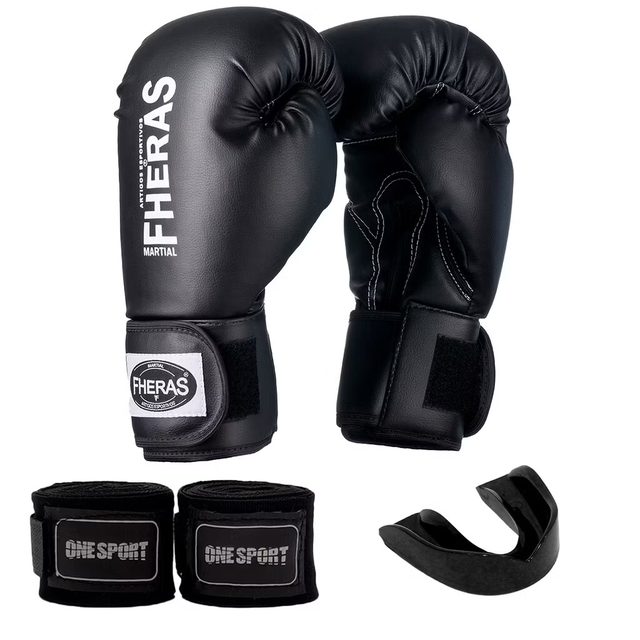 Kit Luvas de Boxe + Bucal + Bandagens