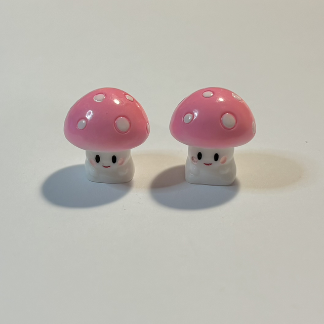 Pink Mushroom cute face figures x 2