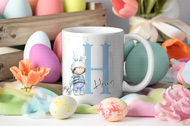 Personalised Easter Initial Cutie Boy Doll Mug