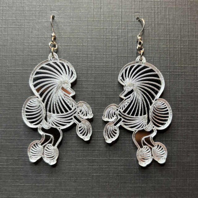 Acrylic - Earrings Poodle Continental Silver Mirror