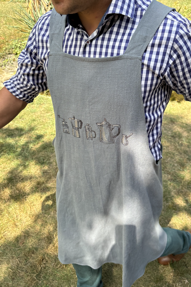 Tablier japonais en lin broderie café vintage 